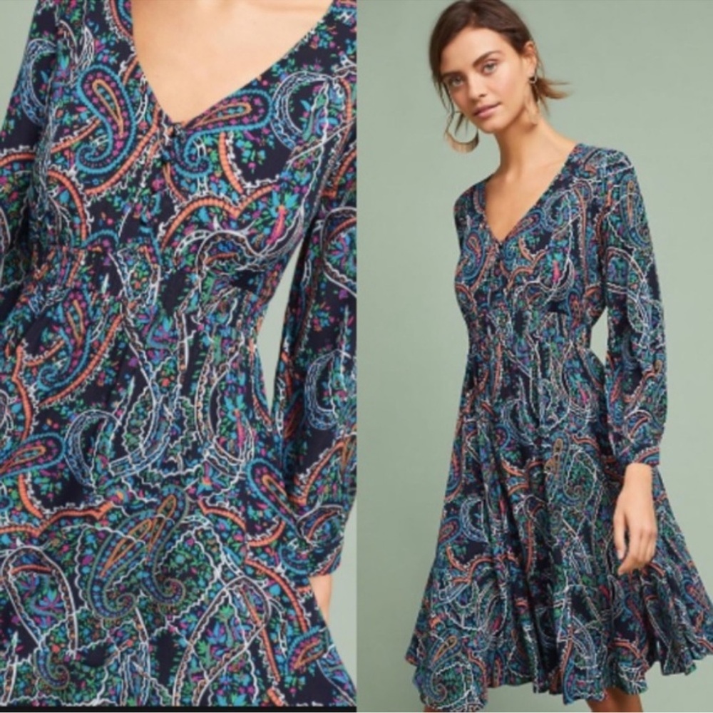 Maeve by Anthropologie Maplewood Neon‎ Paisley Dress Size Large Boho Festival